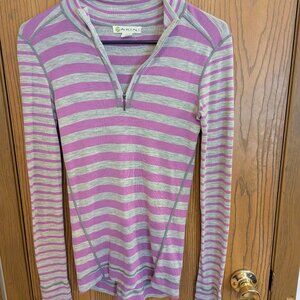 Dakini 1/4 Zip Pullover Long Sleeve Stripe Gray Purple Athletic Top- Women Small